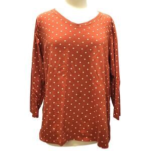 KIM ROGERS XXL Orange White Polka Dot Pullover 3/4 Sleeves Perfectly Soft